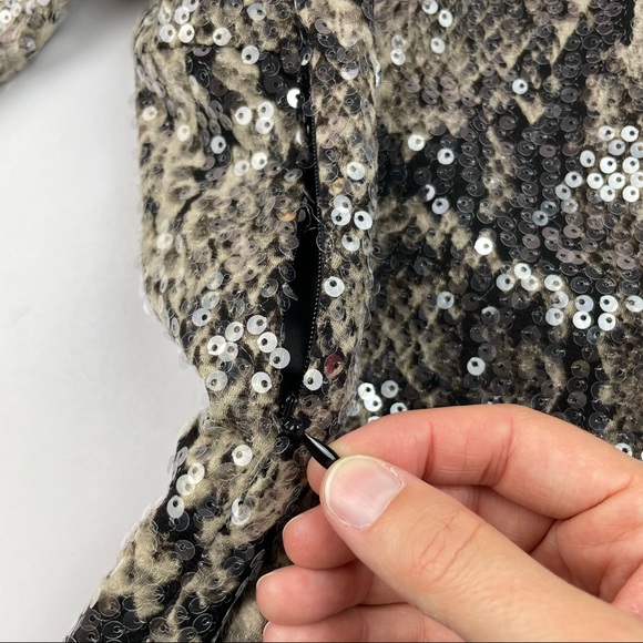 Cache Sequin Snake Print Black Brown Dress Women Size 0 Party Evening - Picture 8 of 8